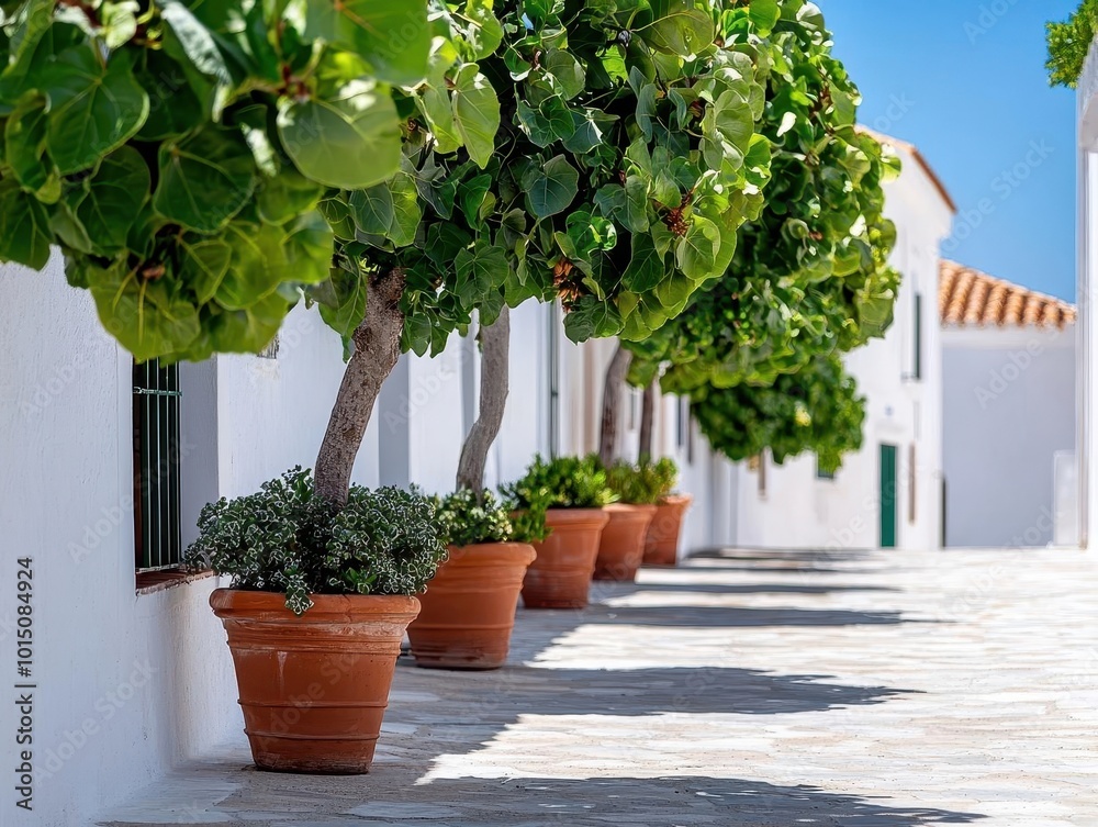 Mediterranean house with large fig trees, lush and inviting, house exterior, big trees, fig, Mediterranean Mediterranean house with large fig trees, lush and inviting, house exterior, big trees, fig, Mediterranean