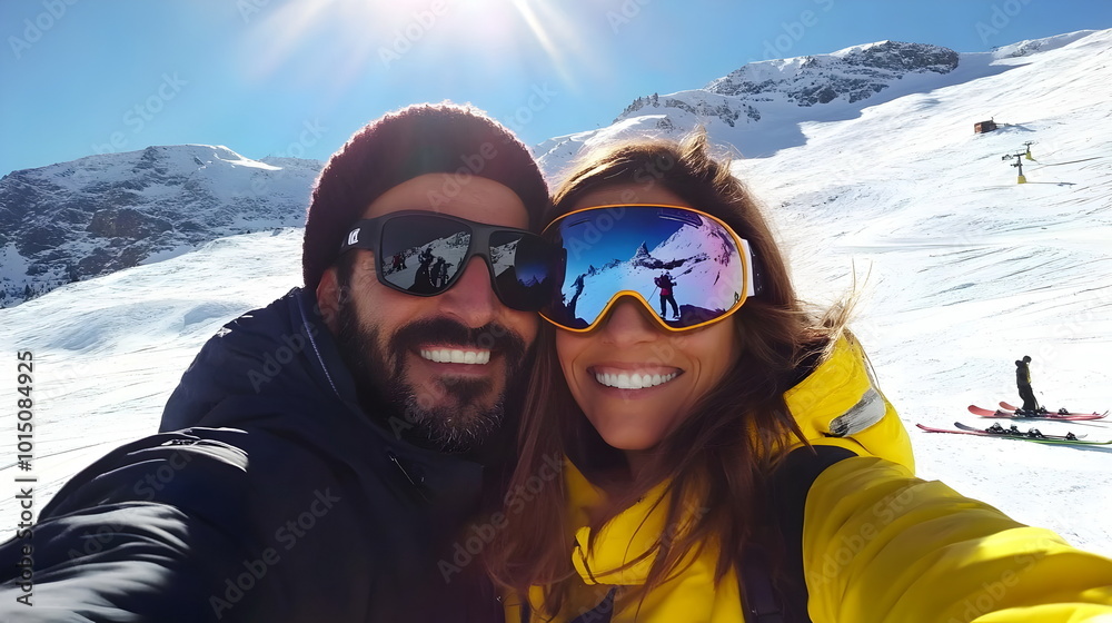 Skiing Adventure Thrilling Snowy Mountains Smiling Couples Joyful Moments Winter Wonderland Skiing Adventure Thrilling Snowy Mountains Smiling Couples Joyful Moments Winter Wonderland