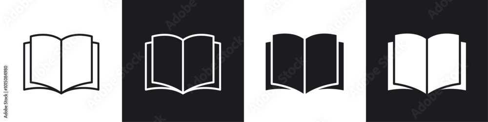 Open Book icon vector icon set black filled and outlined style. Open Book icon vector icon set black filled and outlined style.