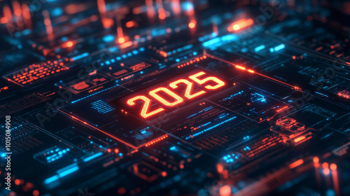 Futuristic Digital Background with Year 2025