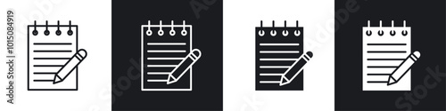 Notepad icon vector icon set black filled and outlined style.