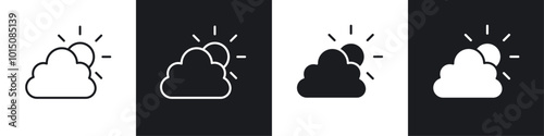 Partially cloudy icon vector icon set black filled and outlined style.