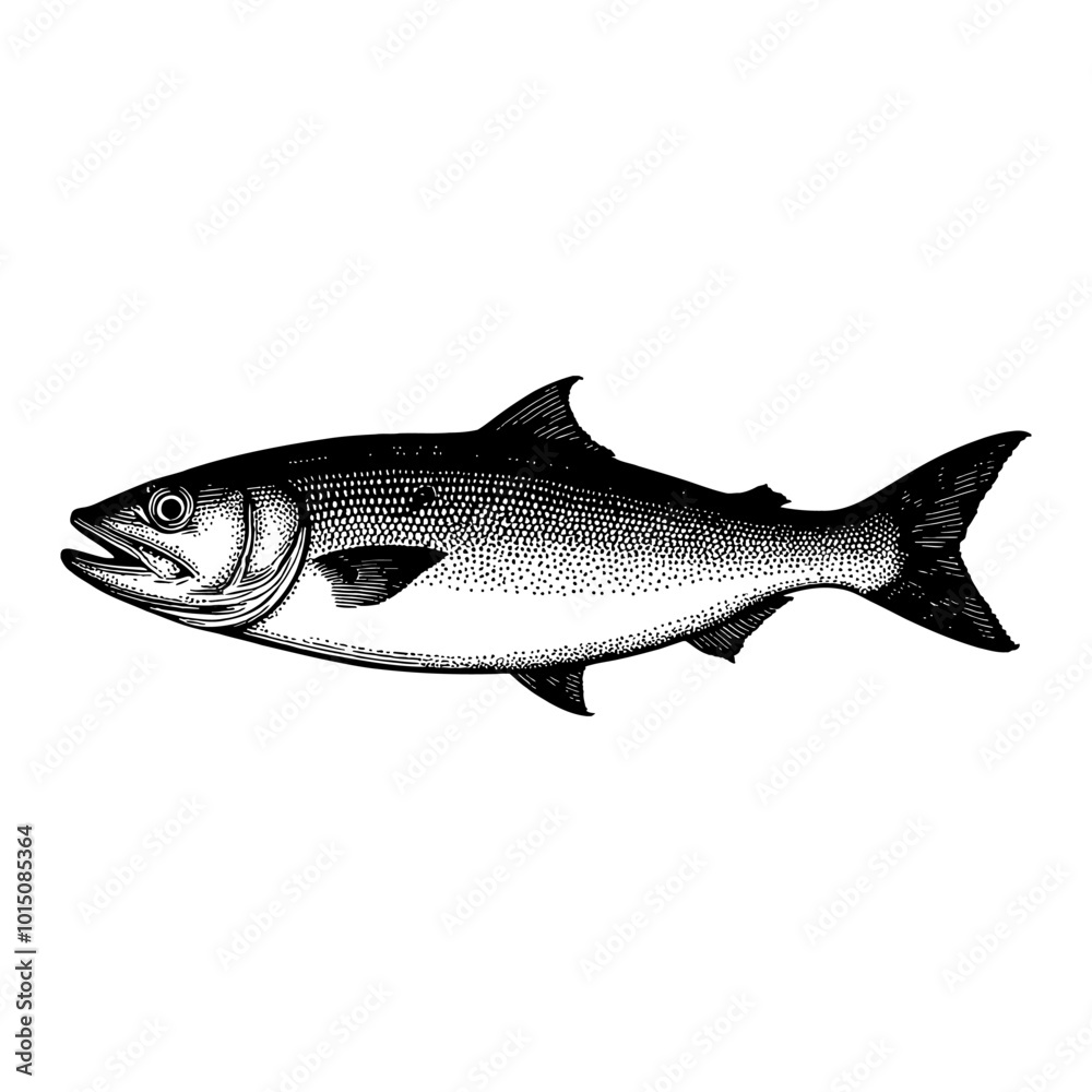 Obraz premium Detailed Engraved Illustration of a Herring Fish in Black and White Vector Art