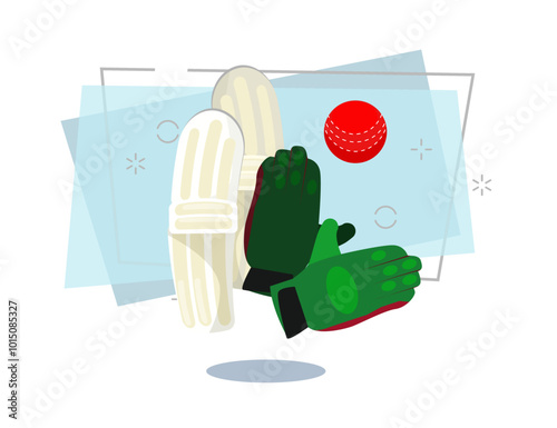 Baseball equipment illustration. Gloves, ball, shin guard. Sport concept. Vector illustration can be used for topics like professional sport, playing, outside, game