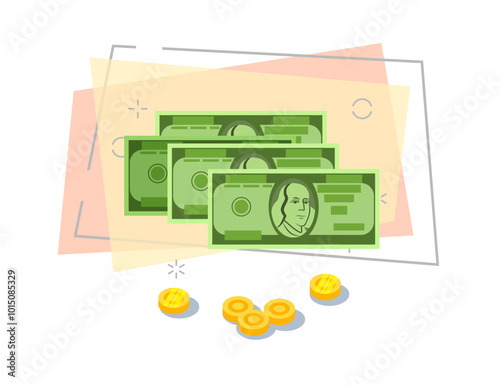 Banknotes and coins vector. Dollars and cents, currency, cash. Money concept. Vector illustration can be used for topics like finance, banking, business