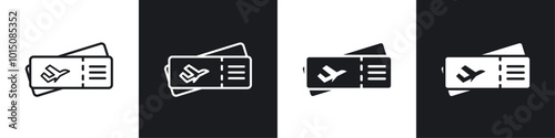 Plane Ticket icon vector icon set black filled and outlined style.