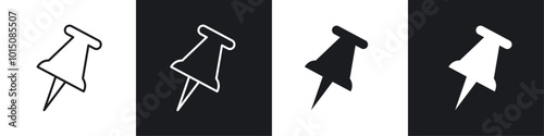 Push Pin icon vector icon set black filled and outlined style.