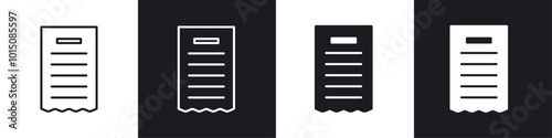 Receipt icon vector icon set black filled and outlined style.