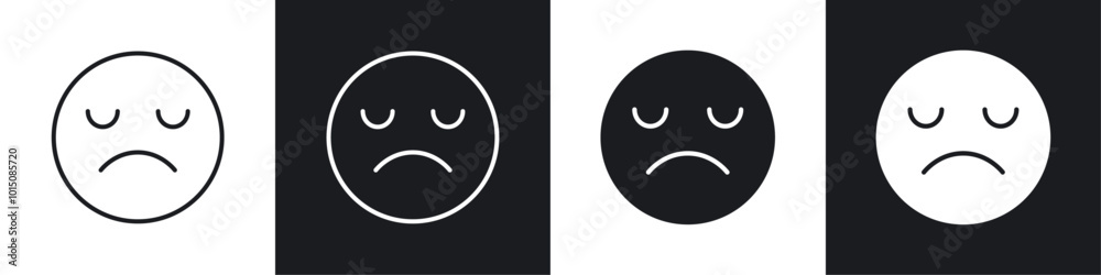 Sad icon vector icon set black filled and outlined style. Sad icon vector icon set black filled and outlined style.