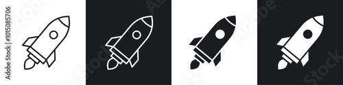 Rocket icon vector icon set black filled and outlined style.