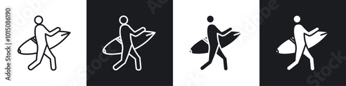 Surfer icon vector icon set black filled and outlined style.