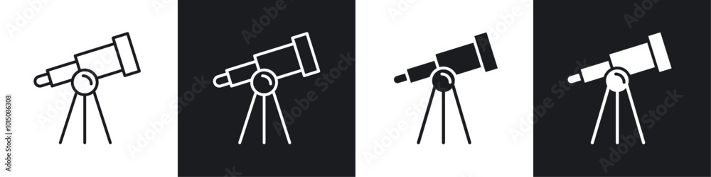 Telescope icon vector icon set black filled and outlined style. Telescope icon vector icon set black filled and outlined style.