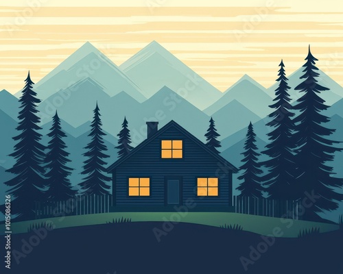 Mountain lodge surrounded by towering fir trees, blending into the natural landscape, house exterior, big trees, fir, lodge