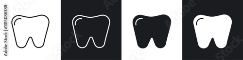 Tooth icon vector icon set black filled and outlined style.