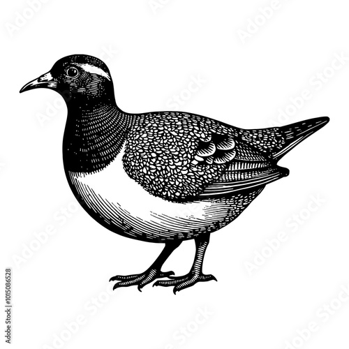 Detailed Quail Side View in Vintage Black and White Engraved Illustration Art Design