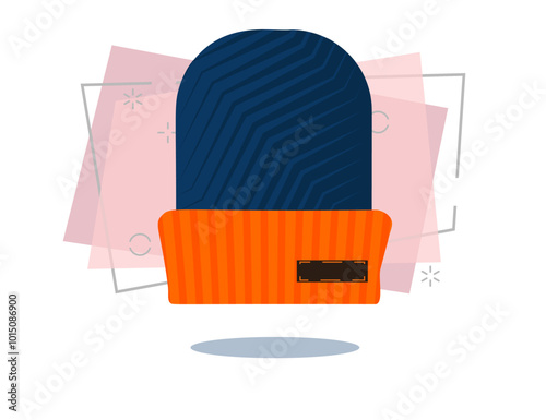 Bright knitted hat illustration. Warm clothing, winter, cold time. Fashion concept. Vector illustration can be used for topics like shopping, wardrobe, winter