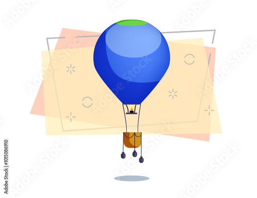 Blue hot air balloon isolated vector. Festival, journey, airship. Aerostat concept. Vector can be used for topics like transportation, aviation, travel