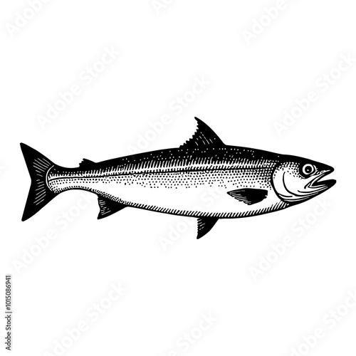 Side View Hand Drawn Detailed Sardine Fish Illustration in Black and White Vintage Style