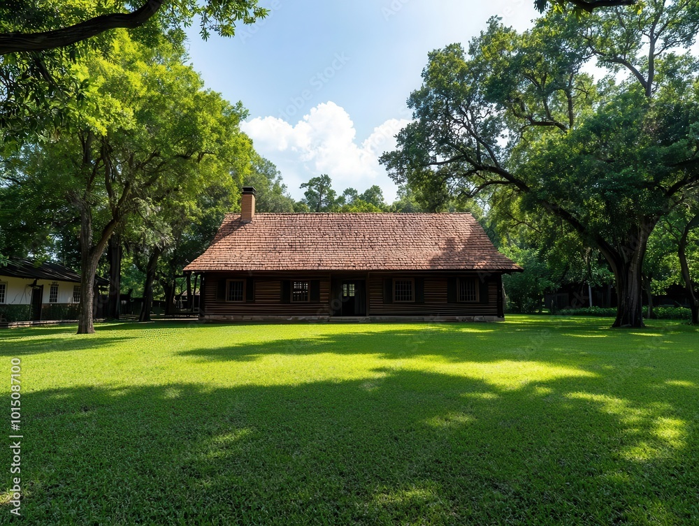 Large walnut trees surrounding a rustic barn house, natural shade and texture, house exterior, big trees, walnut, rustic Large walnut trees surrounding a rustic barn house, natural shade and texture, house exterior, big trees, walnut, rustic