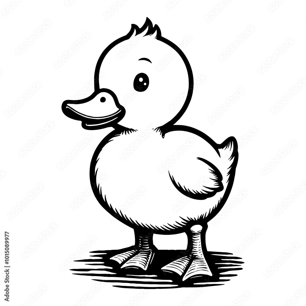 Adorable Cute Duckling Character in Detailed Black and White Hand Drawn Retro Illustration Adorable Cute Duckling Character in Detailed Black and White Hand Drawn Retro Illustration