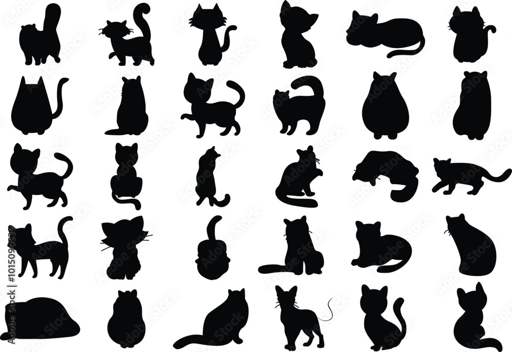 Vector cat silhouette icon set for T-Shirt and logo design. Vector cat silhouette icon set for T-Shirt and logo design.