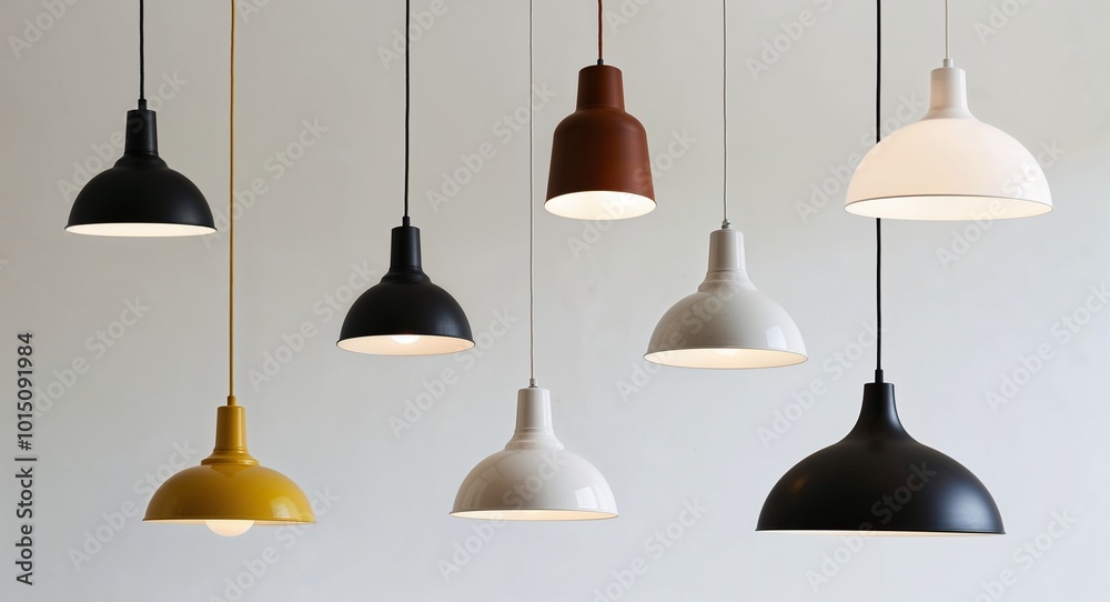 Obraz premium Collection of ceiling lamps on a plain white background.