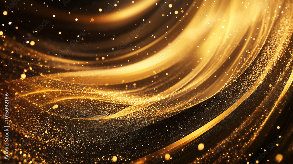 Fototapeta premium Abstrakcyjne tło z złotymi błyskotkami tworzy urzekającą atmosferę, w której ciepłe, metaliczne odcienie przenikają się nawzajem.