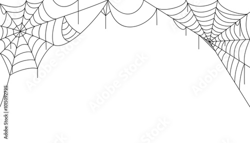 Halloween banner with spiderweb background, cobweb spooky background nets frame wall, scary torn spider web of halloween symbol