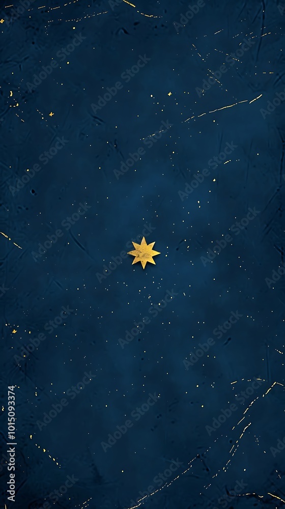 Solid navy blue background with golden star motif in the center.