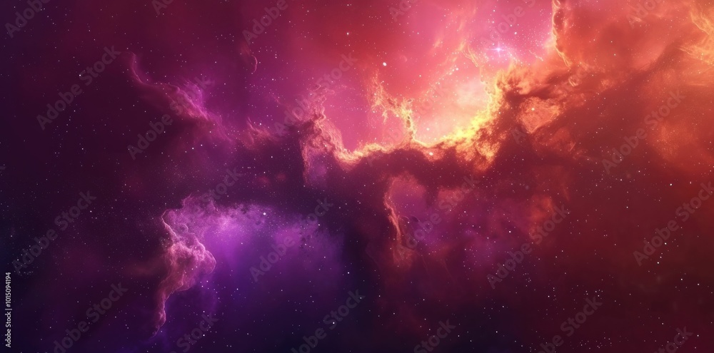 Obraz premium cosmic nebula, stars, universe, colorful, mystical space, purple, orange clouds, celestial background with brilliant colors and shimmering stars, bright cosmic scene
