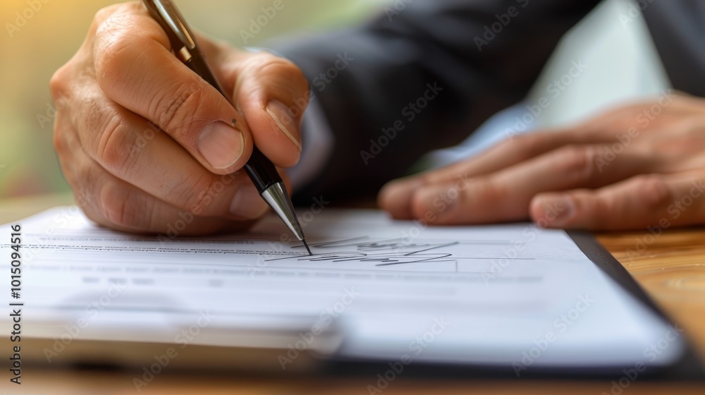 Hand Signing a Document with a Pen Hand Signing a Document with a Pen