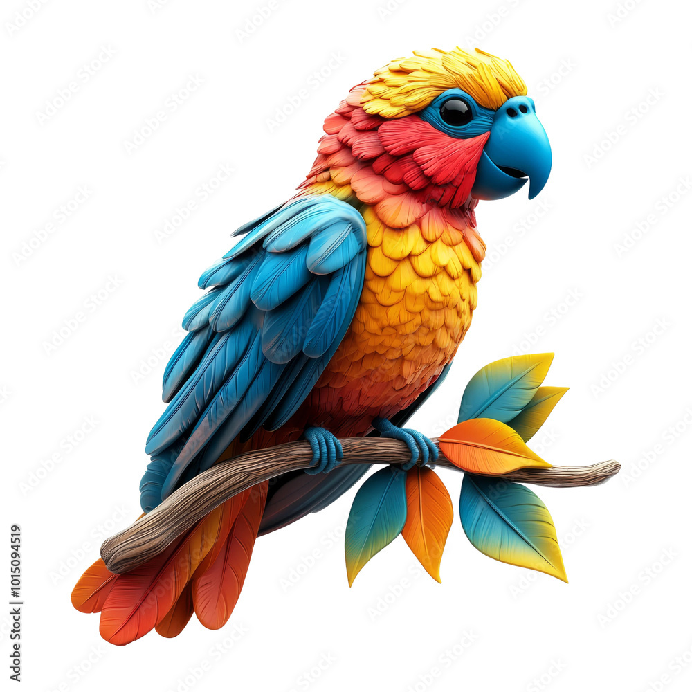 Colorful Parrot 3d Illustration on Transparent Background