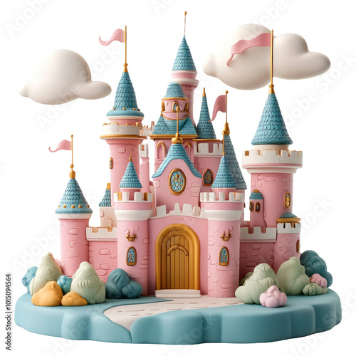 Enchanting Fairy Tale Castle with Pink Walls and Blue Towers photo