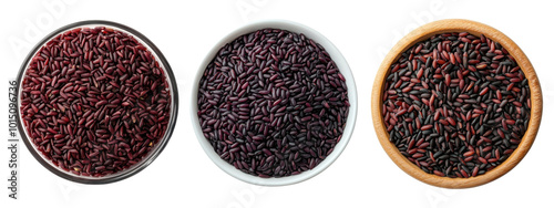 Top view Riceberry in bowl on white background photo