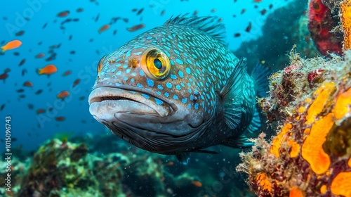 Tropical sea fish, Close-up of marine life encountered while diving. Fish swimming in a coral reef
