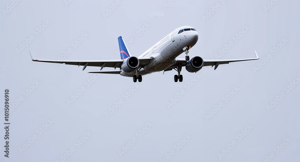Passenger jet landing smoothly on a plain white background Passenger jet landing smoothly on a plain white background