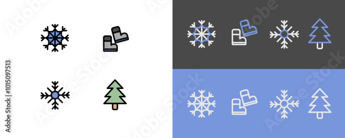 Winter symbols - modern snowflakes and winter boots icons - filled and stroke icons