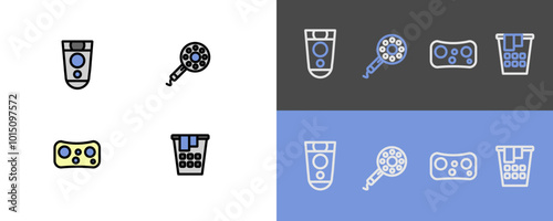 Hygiene symbols - modern electric razor, hairdryer, sponge and laundry icons - filled and stroke icons