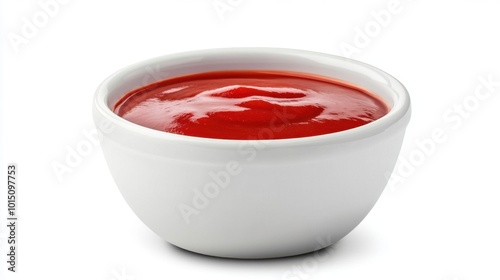 Bowl of ketchup, white isolate background.