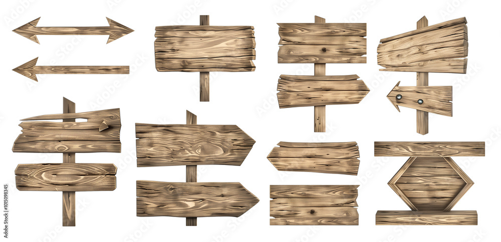Wooden signpost set with multiple blank directional arrows, perfect for rustic design or directional signage in outdoor-themed projects. Wooden signpost set with multiple blank directional arrows, perfect for rustic design or directional signage in outdoor-themed projects.
