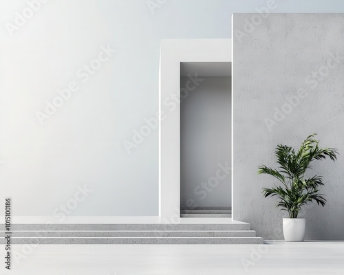 Modern house blueprint with simple geometric shapes  smooth concrete walls  and large windows  Minimalist design  neutral tones  detailed precision
