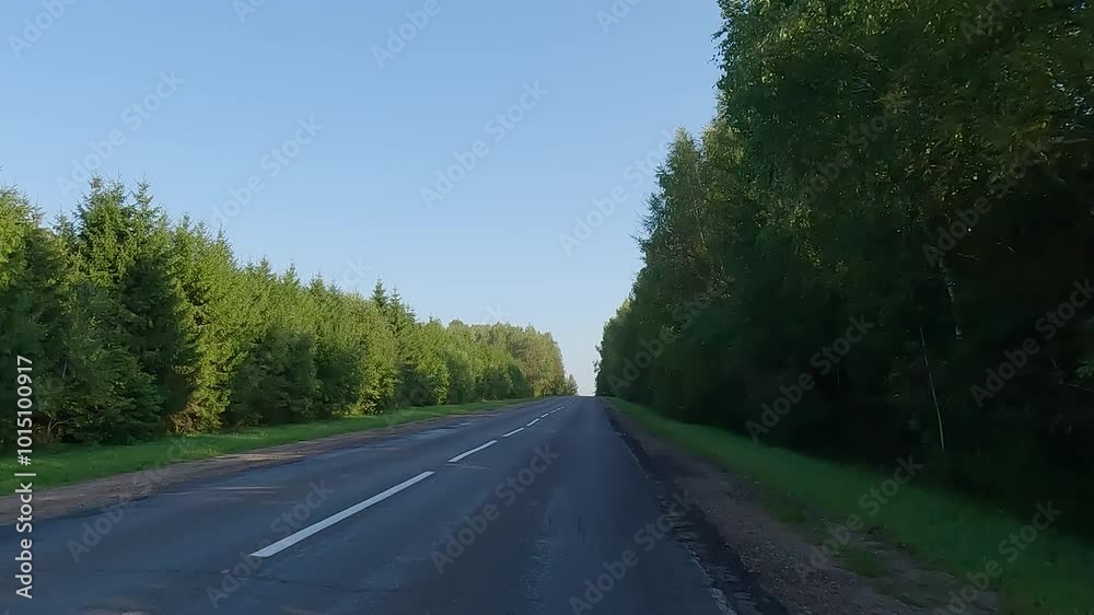 Road view on a summer day. Highways and cars, roadside and white road line markings. Road view on a summer day. Highways and cars, roadside and white road line markings.