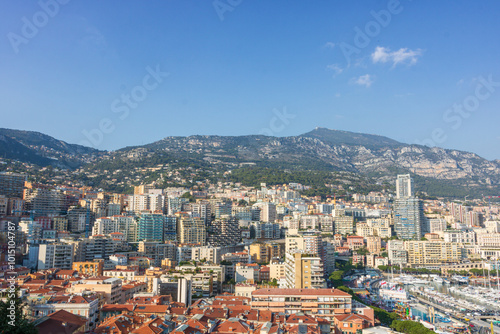 Panoramic view of Monte Carlo marina and cityscape