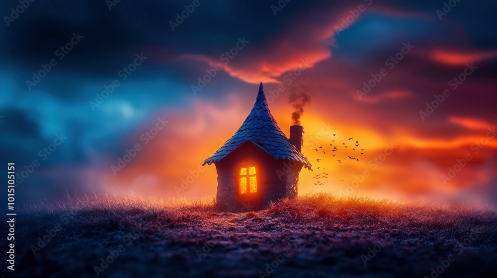 Obraz premium Fantasy Cottage at Sunset