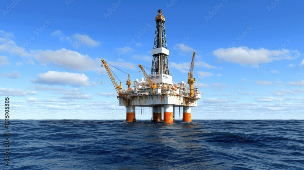 Offshore Oil Rig with Blue Sky and Calm Waters Offshore Oil Rig with Blue Sky and Calm Waters