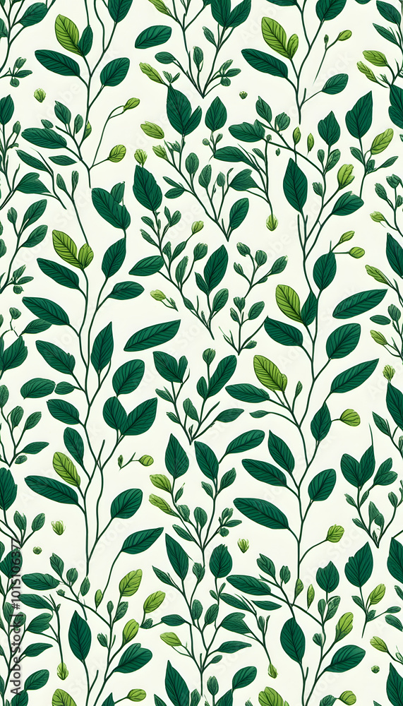 A seamless pattern featuring various green leaves on a light background. The design showcases a variety of leaf shapes and sizes, creating a lush and vibrant botanical theme. A seamless pattern featuring various green leaves on a light background. The design showcases a variety of leaf shapes and sizes, creating a lush and vibrant botanical theme.