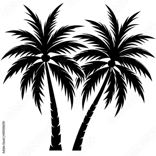 palm trees silhouette on white background 