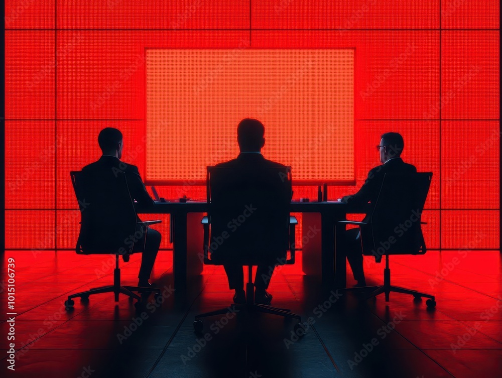 Business leaders in a sleek boardroom discussing the agenda, glowing digital screens displaying key points, high-tech environment, photorealistic wide-angle Business leaders in a sleek boardroom discussing the agenda, glowing digital screens displaying key points, high-tech environment, photorealistic wide-angle