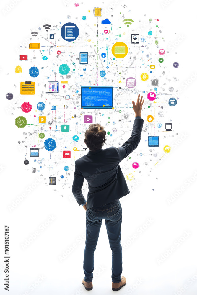 Businessman holding social network icons Businessman holding social network icons
