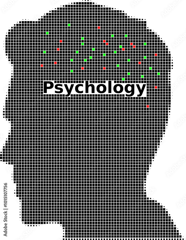 Vektor Silhouette Kopf vom Mann im Profil - Muster und Textur mit Quadraten - Psychologie - Positives und negatives